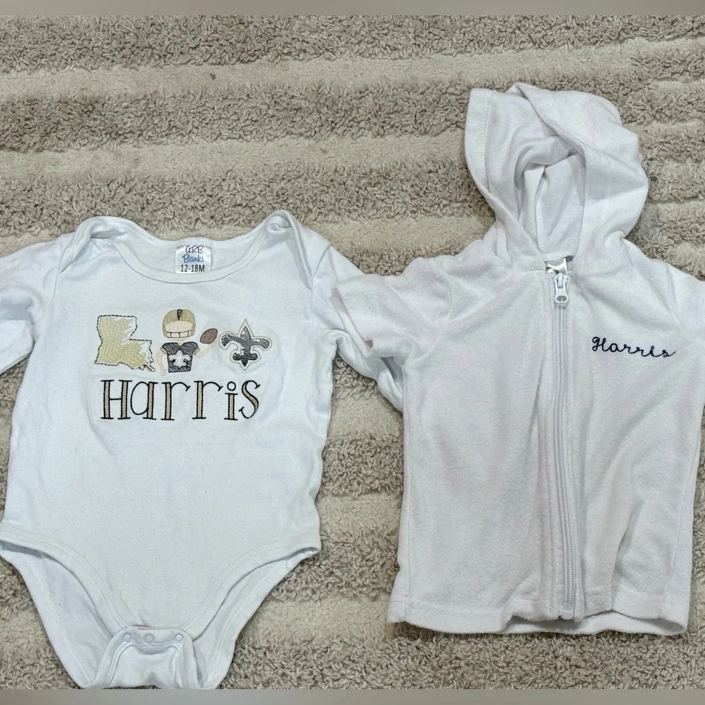 BUNDLE Harris monogrammed personalized coverup terry bodysuit onesie saints nola